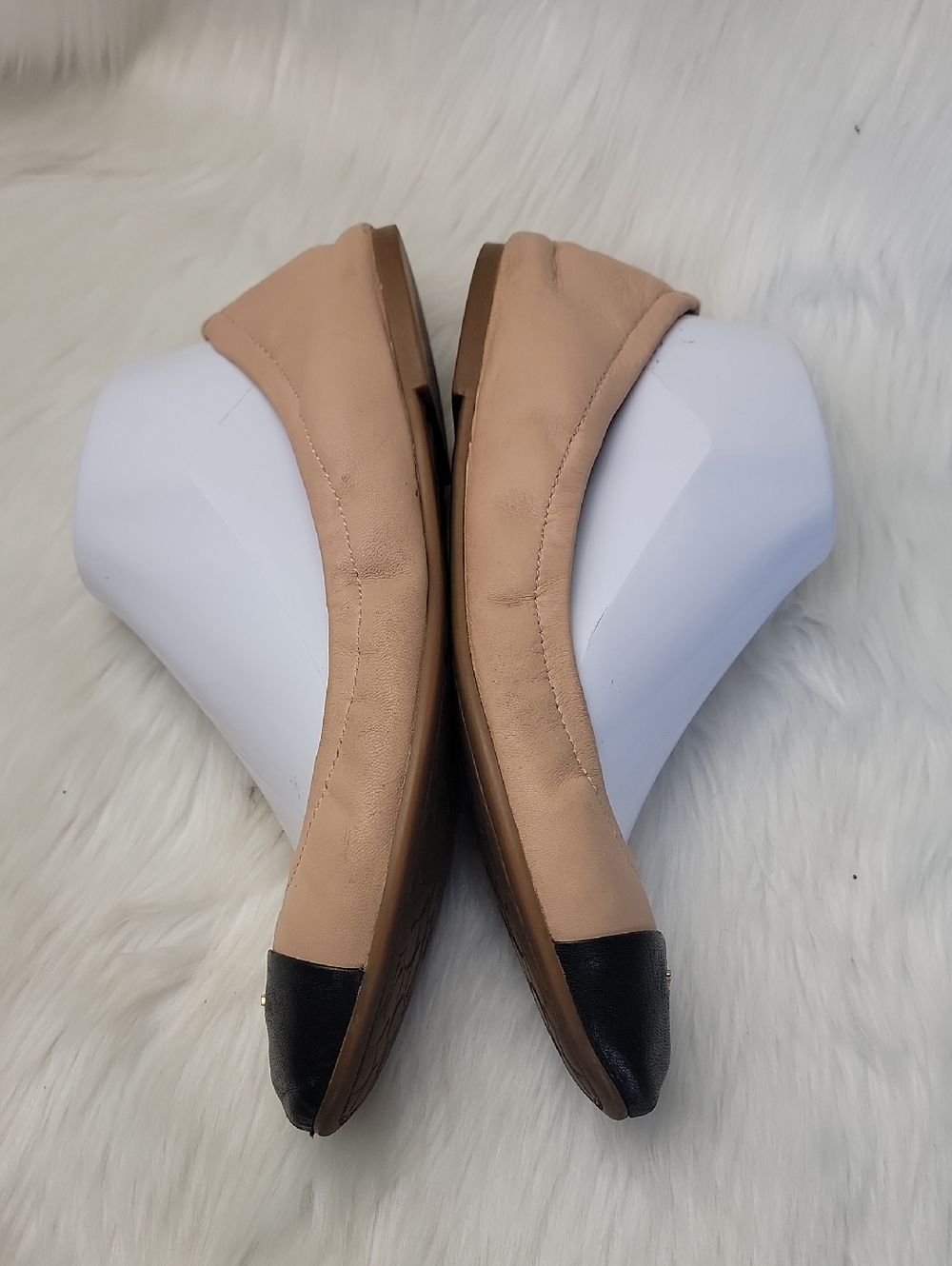 COACH Nude Black Cap Toe Designer Ballet Ballerina Slip On Logo Flats 8.5 - Picture 4 of 11